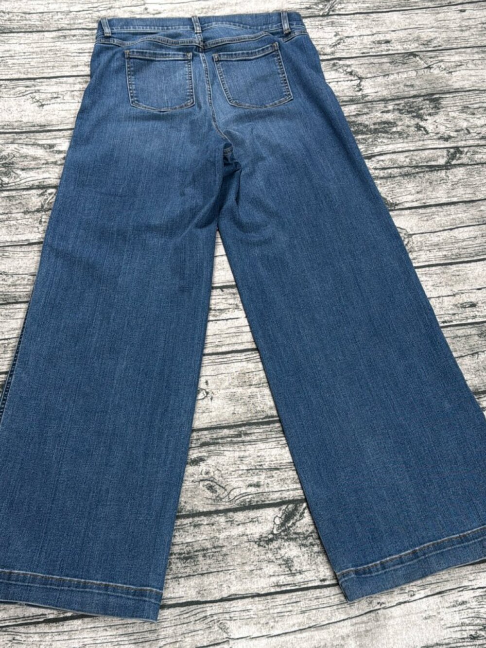 Spanx Wide Leg Jeans Womens L Medium Blue Wash High Rise Pull On Style - Picture 2 of 9